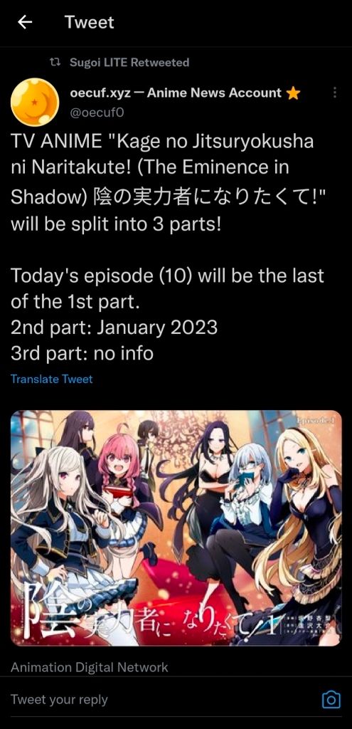 Kage no Jitsuryokusha ni Naritakute! (Anime TV 2022 - 2023)