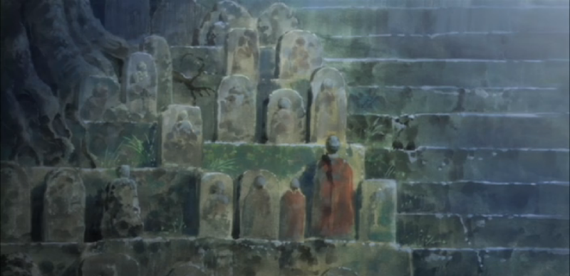 Blood-C Stone Figures Next to Steps Background