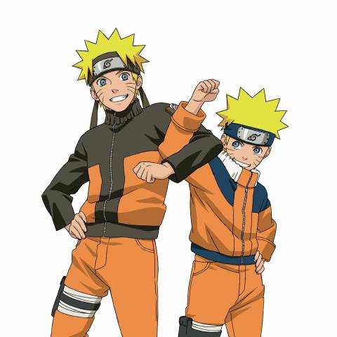 young and older naruto uzumaki from naruto and naruto shippuuden