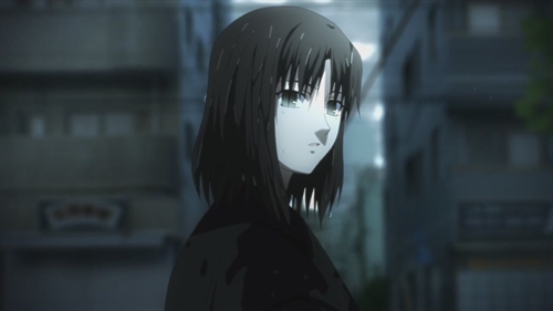 Dark brown hair anime adult girl with black highlights