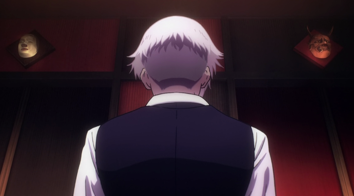 Death Parade - Decim outside elevators