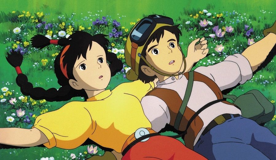 Tenkuu no Shiro Laputa - Sheeta and Pazu lying on the grass Best Anime Movies to Kick-Start 2016