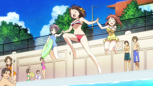 Check out these anime bikini babes from Love Live! and some anime swimsuit hunks! Haruhi Suzumiya