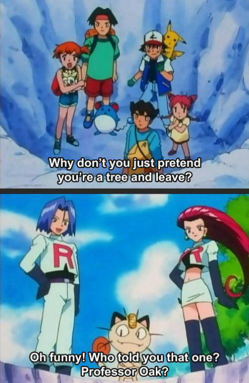 pokemon, tree, professor oak, jessie, james, team rocket, pun, funny, joke