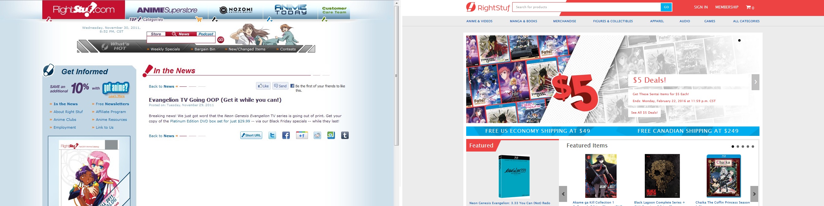 Right stuf old new website screenshot