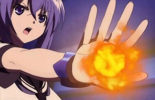 anime girl with fire in hands