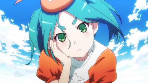 Yotsugi Ononoki Nisemonogatari anime girl with green hair