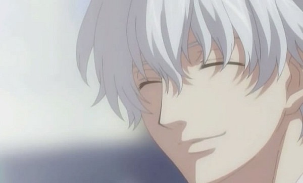 Anime-style man with closed eyes and a smile