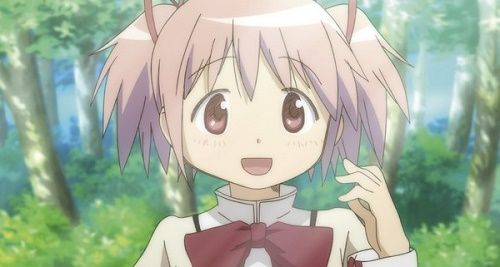 Madoka Kaname from Mahou Shoujo Madoka Magika has a cute anime smile!