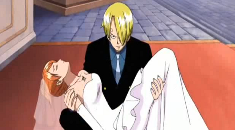 sanji saves nami from absalom on Thriller Barkin a wedding dress