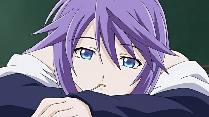 Mizore Shirayuki with her chin on her arms looking as depressed as most anime emo girls