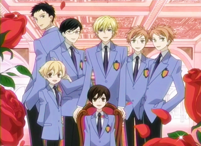 Takashi, Kyouya, Tamaki, Hikaru, Kaoru, Mitsukuni, Haruhi