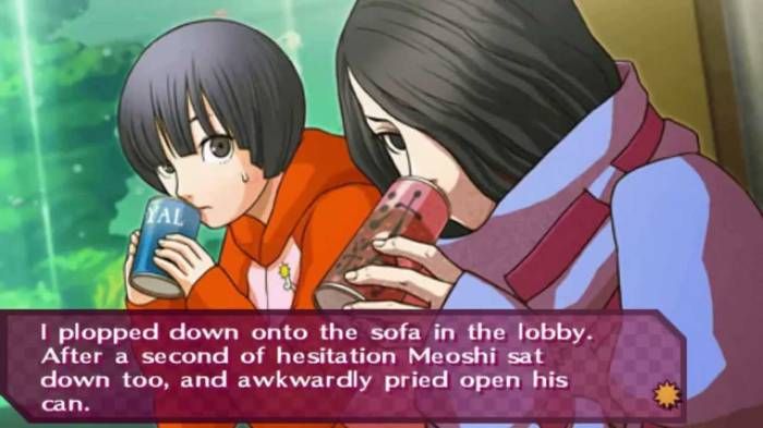 Best Dating Simulation Games, Saki Inafune drinking soda, Kouta Meoshi drinking soda, Sweet Fuse: At Your Side