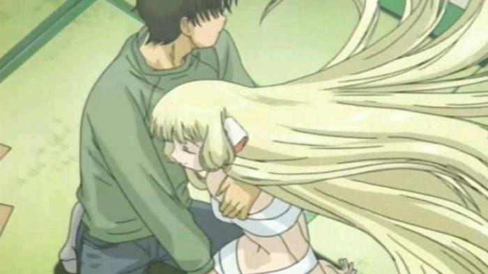 Hideki Motosuwa embracing Chii, Chobits