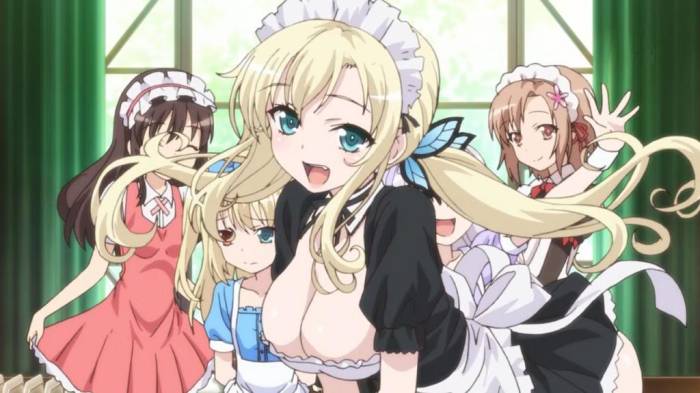 Sena Kashiwazaki in maid outfit, Kobato Hasegawa striking a pose, Yukimura Kusunoki smiling, Boku wa Tomodachi ga Sukunai