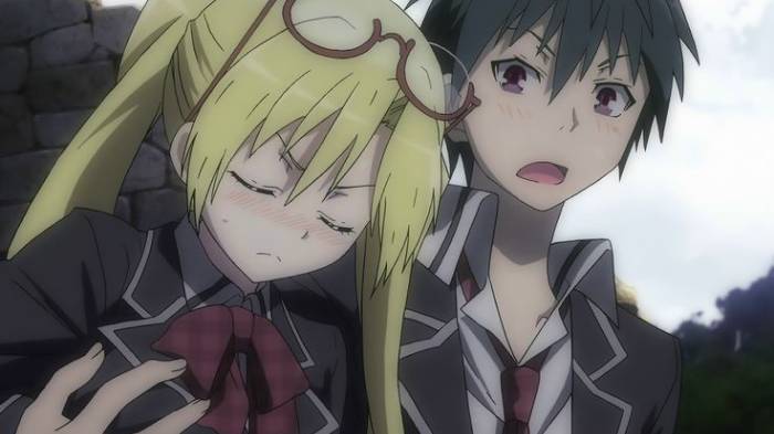 Arata Kasuga mistakenly touching Selina Sherlock's breast, Trinity Seven