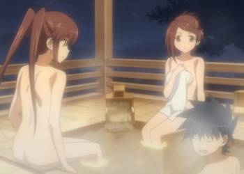 Keita Suminoe Riko Suminoe and Ako Suminoe relaxing in onsen, Kiss x Sis