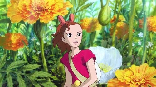 Best Anime Movies 2010, Arrietty standing next to sunflowers, Karigurashi no Arrietty