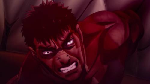 Guts bloodied after severing arm, Berserk: The Golden Age Arc III - The Advent