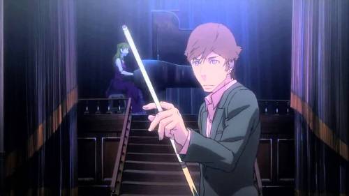 Otoko holding cue stick to play billiards, Death Billiards