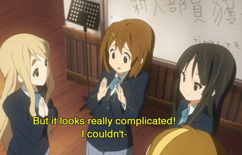 Yui Hirasawa says sugoku when referring to how complicated the guitar is instead of sugoi