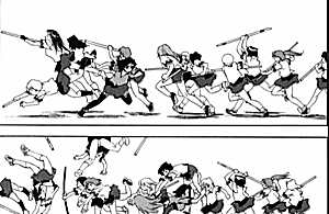 Rin Kizuki beating a bunch of girls by running through them and sending them flying