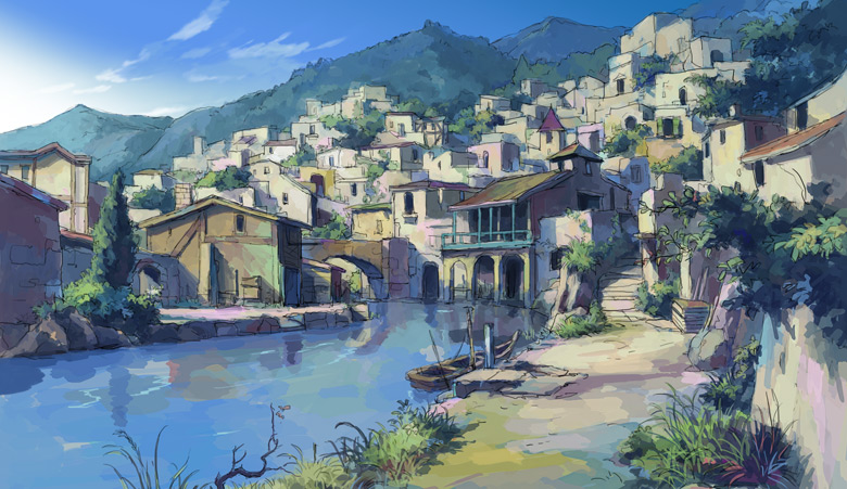 Hai to Gensou no Grimgar town by the river