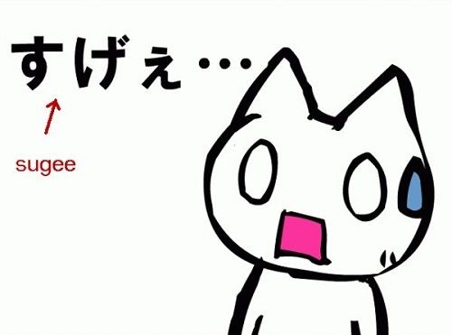 A scared looking cat with his mouth and eyes wide open saying sugee