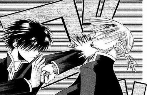 Ryuuichi Otowa elbowing Aoki in the face during chapter four of Full Contact