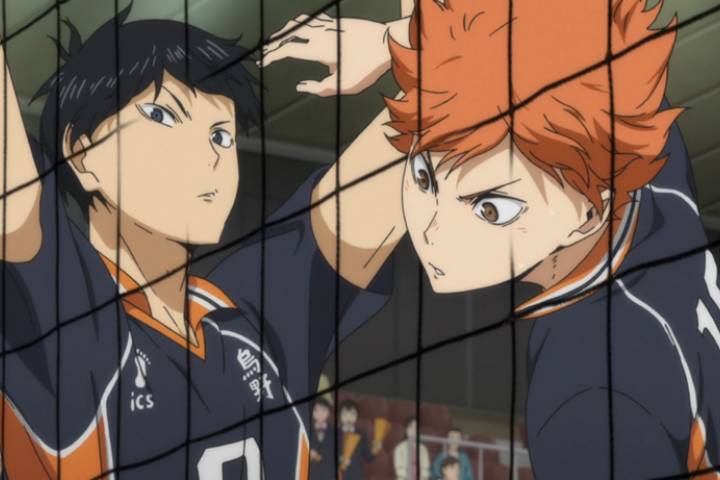 Tobio Kageyama lifting arms, Shouyou Hinata looking aggressive, Haikyuu!!: Karasuno Koukou VS Shiratorizawa Gakuen Koukou