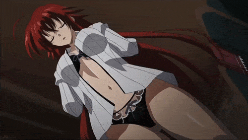 Rias Gremory removing shirt and revealing sexy black lace lingerie, High School DxD New