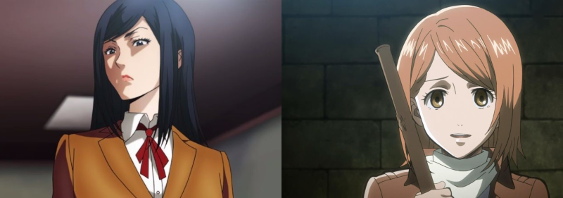 Anime Girl Hairstyles, Mari Kurihara and Petra Ral with side-swept hairstyles, Prison School and Attack on Titan