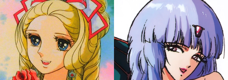 Marie Antoinette and Aisha Codante with royal hairstyles, Rose of Versailles and Five Star Stories