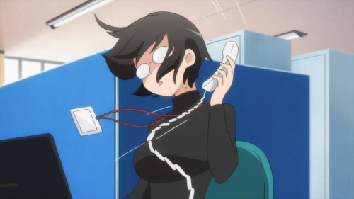 Lucy Yamagami with ahoge hair holding phone, Servant x Service