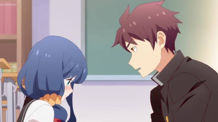 Ayaka Kamine blushing while Takeru Gouda is chatting to her, Ayaka Kamine, Takeru Gouda, Tsurezure Children