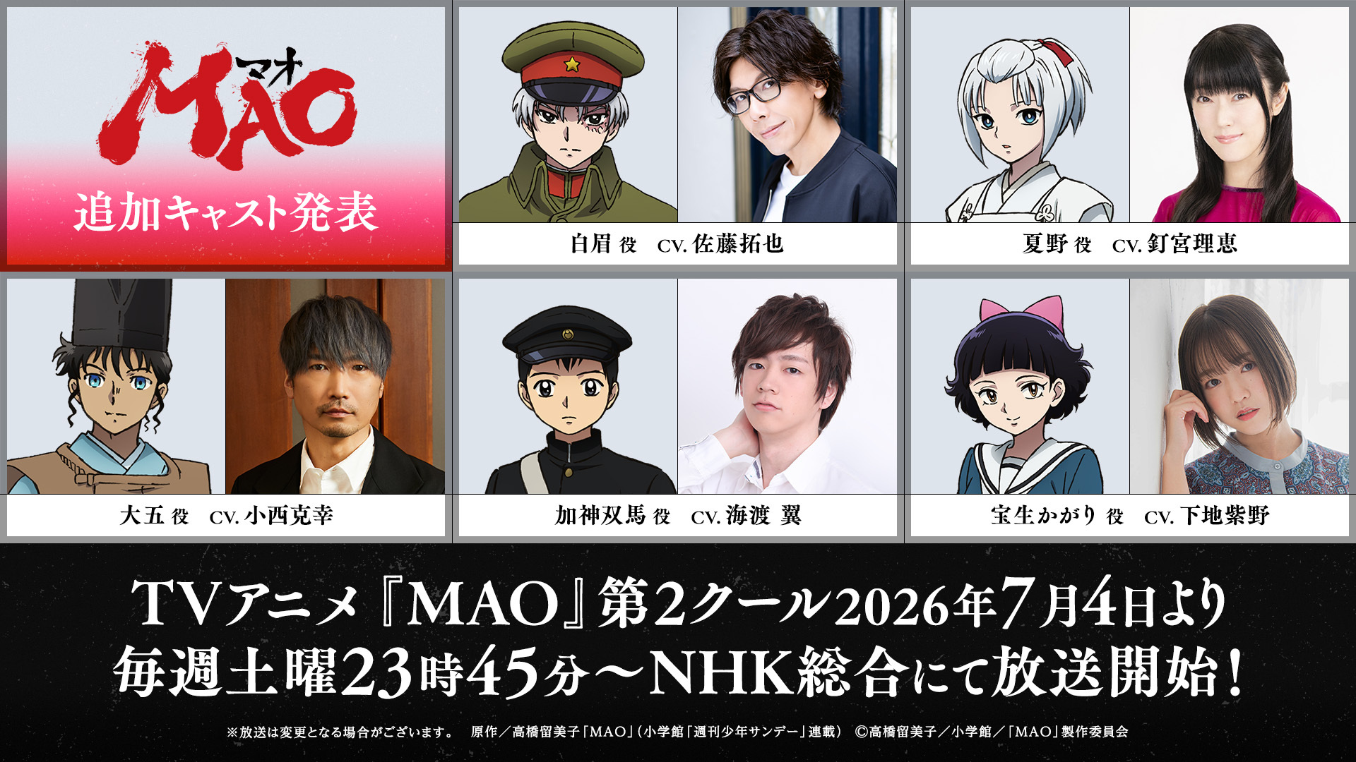 《Mao》公布第二季度追加聲優與片頭曲